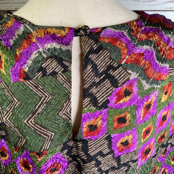 Vintage Patchwork Peacock Silky Blouse Plus Sz 16 - Picture 6 of 8